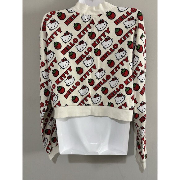 Dumbgood Sanrio Hello Kitty Strawberries Waffle Knit Cropped Cream Cardigan L - Picture 9 of 15